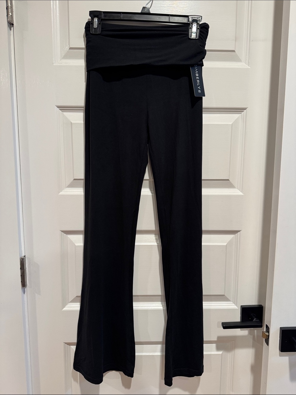 Fold-Over Waist Bootcut leggings in Black